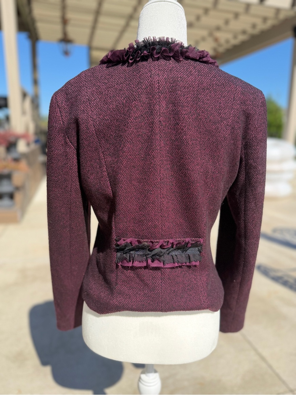 Spense Plum Ruffle-Trimmed Tweed Jacket - Picture 2 of 4
